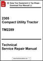 Technical service repair manual for a compact utility tractor with contact information.