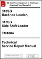 Technical service repair manual for 310SG backhoe loader and 315SG side shift loader, model TM1884, with download link.