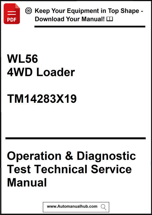 Technical service manual for WL56 4WD Loader with contact information and website URL.