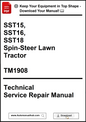 Technical service repair manual for SST15, SST16, SST18 spin-steer lawn tractors with download link.