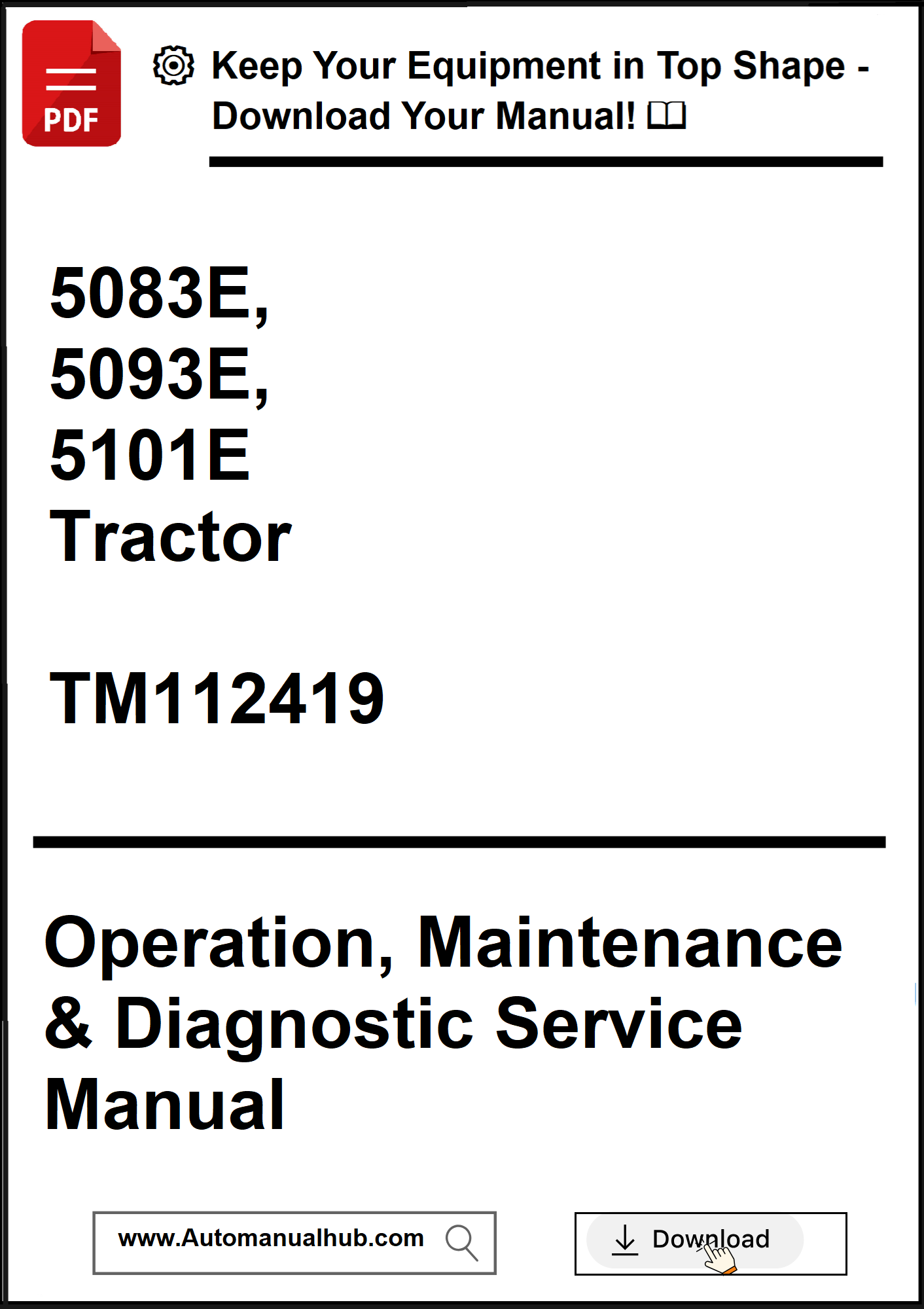 Manual cover for 5083E, 5093E, 5101E Tractor with technical details and download information.