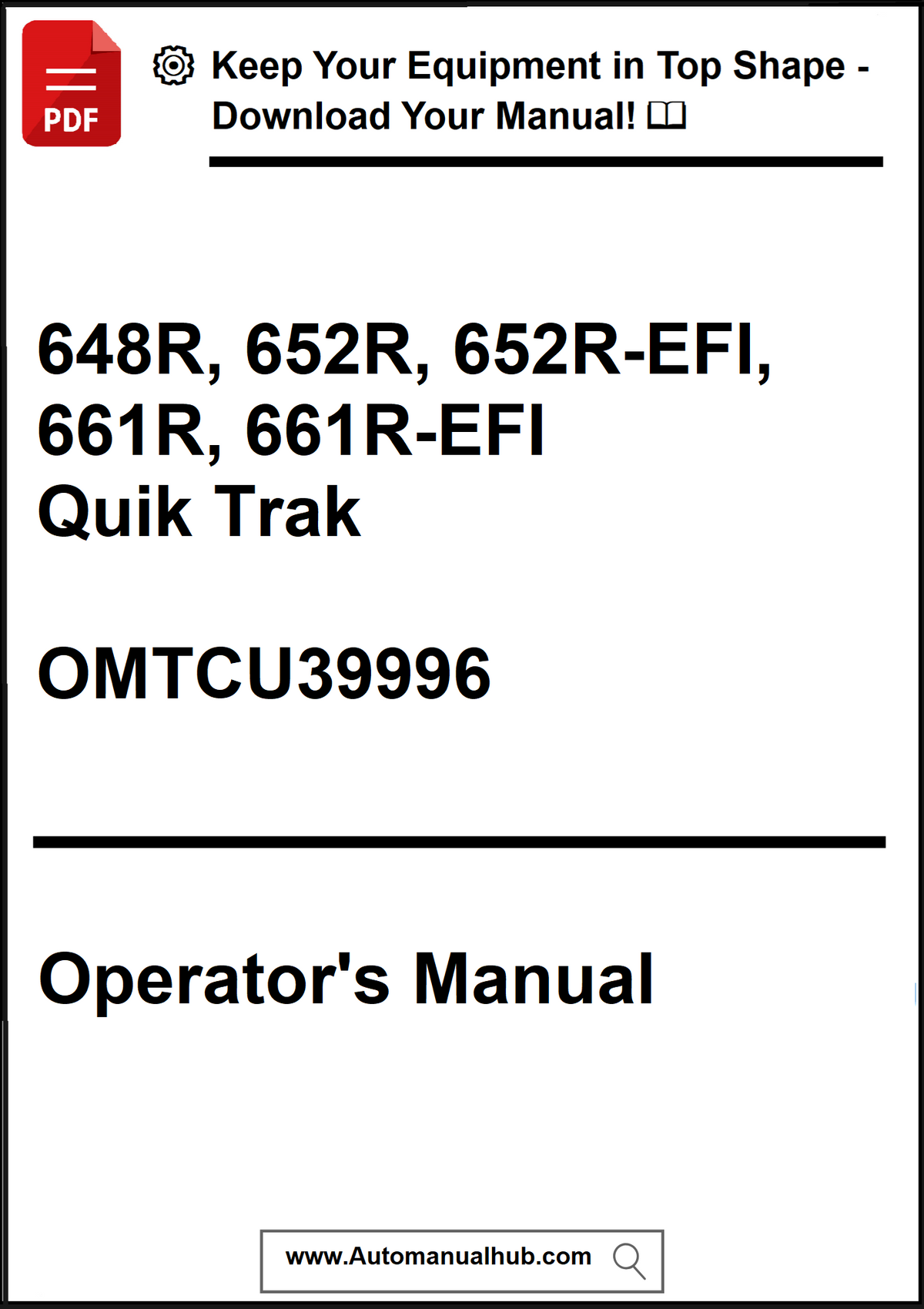 Operator's manual for Quik Trak equipment models with a download prompt.