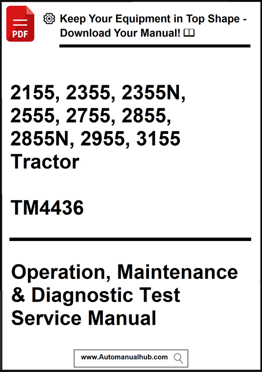 Manual cover for tractor operation, maintenance, and diagnostic test service manual with model numbers and TM4436 reference.