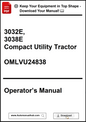 Operator's manual for 3032E and 3038E compact utility tractor with download link.