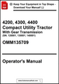 Operator's manual for a compact utility tractor with gear transmission on a white background.
