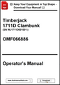 Operator's manual for Timberjack 1711D Clambunk with contact information and download link.