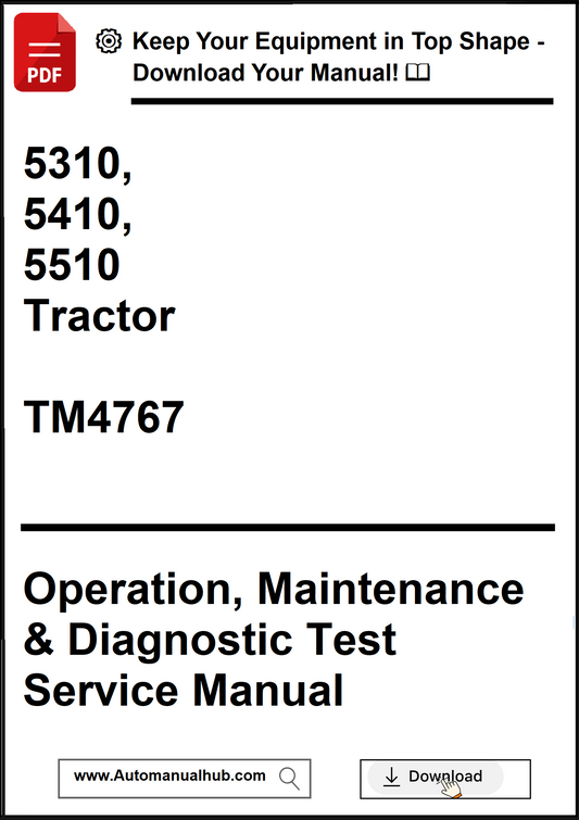 Manual cover for tractor operation, maintenance, and diagnostic test service with contact information.