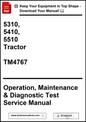 Manual cover for tractor operation, maintenance, and diagnostic test service with contact information.