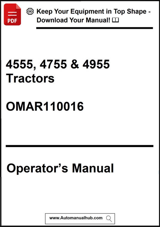 Operator's manual for 4555, 4755, and 4955 tractors with a download prompt.