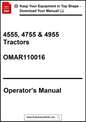 Operator's manual for 4555, 4755, and 4955 tractors with a download prompt.
