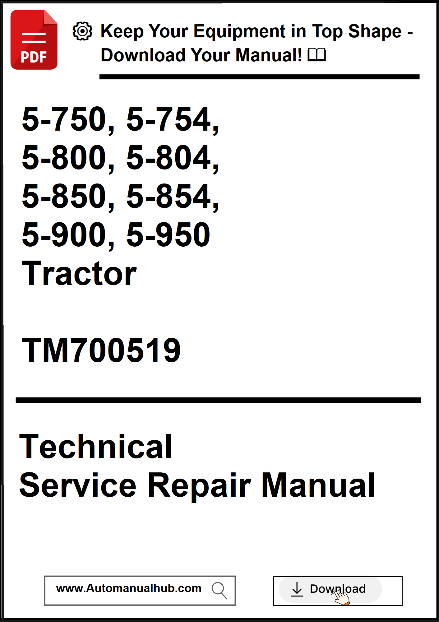 Technical Service Repair Manual for tractors with model numbers and download information.