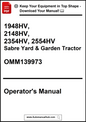 Operator's manual for Sabre Yard & Garden Tractor models 1948HV, 2148HV, 2354HV, 2554HV with a download prompt.