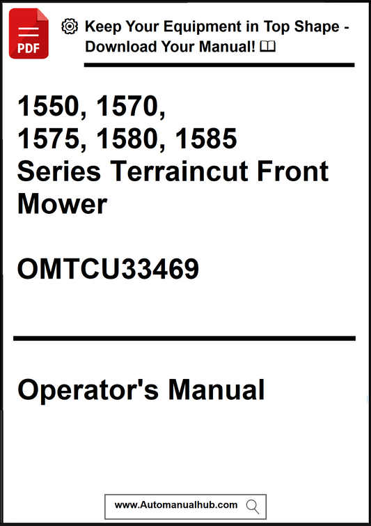 Operator's manual for 1550, 1570, 1575, 1580, 1585 Series Terraincut Front Mower with a download prompt.