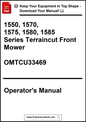 Operator's manual for 1550, 1570, 1575, 1580, 1585 Series Terraincut Front Mower with a download prompt.