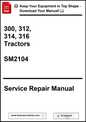 Service repair manual cover for 300, 312, 314, 316 tractors with download options.