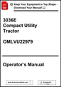 Operator's manual for a 3036E Compact Utility Tractor with a download prompt.