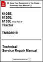 Technical Service Repair Manual for 6105E, 6120E, and 6135E Tractors with a download prompt.