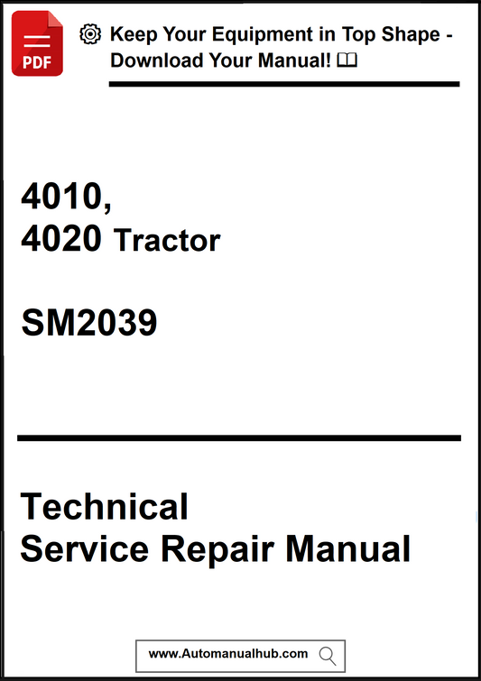 Technical service repair manual for 4010 and 4020 tractor model SM2039 on a white background.