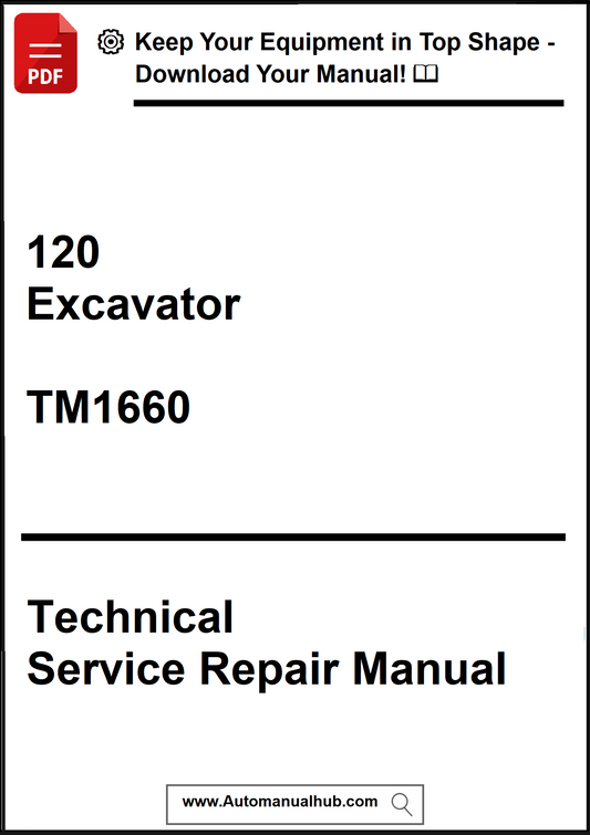 Technical service repair manual for an excavator model TM1660 on a white background.