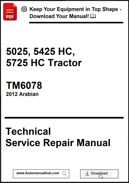 Technical service repair manual for 5025, 5425 HC, 5725 HC Tractor with download link.