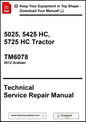 Technical service repair manual for 5025, 5425 HC, 5725 HC Tractor with download link.