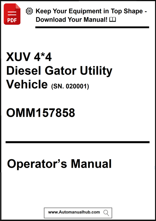 Operator's manual for a Diesel Gator Utility Vehicle with contact information and website URL.