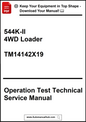 Technical service manual cover for 544K-II 4WD Loader with text and a download prompt.