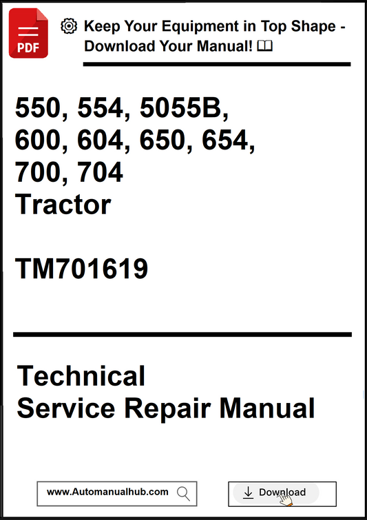 Technical Service Repair Manual for tractors with model numbers and a download prompt.