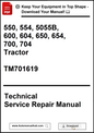 Technical Service Repair Manual for tractors with model numbers and a download prompt.