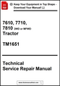 Technical Service Repair Manual for 7610, 7710, 7810 2WD or MFWD Tractor with download link.