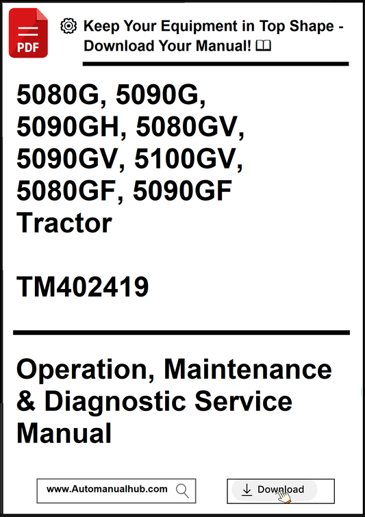 Manual cover for 5080G, 5090G, and other tractor models with download information.