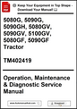 Manual cover for 5080G, 5090G, and other tractor models with download information.
