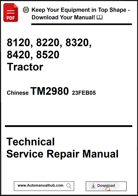 Technical service repair manual for tractors with model numbers and publication details.