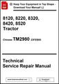 Technical service repair manual for tractors with model numbers and publication details.