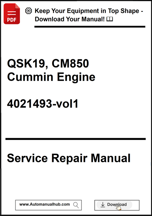 Service repair manual for QSK19, CM850 Cummin Engine on a white background