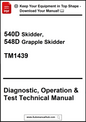 Technical manual cover for 540D Skidder and 548D Grapple Skidder with diagnostic, operation, and test information.