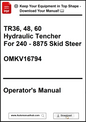 Operator's manual for a hydraulic tencher with product specifications on a white background.