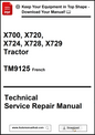 Technical service repair manual for X700-X729 tractor model on a white background