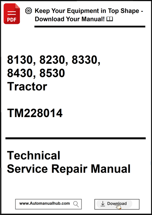 Technical Service Repair Manual for tractors with model numbers and a download prompt.