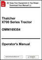 Operator's manual for Thatcher X700 Series Tractor with download prompt.