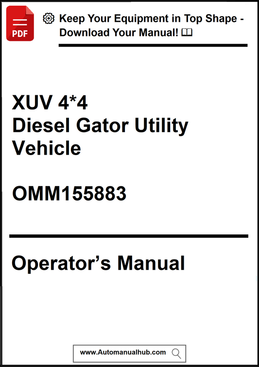 Operator's manual for a Diesel Gator Utility Vehicle with a download prompt.