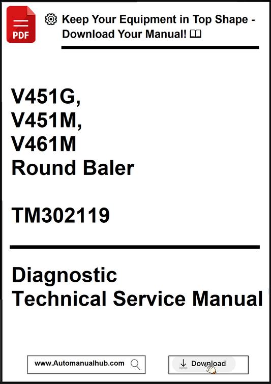 Diagnostic Technical Service Manual for V451G, V451M, V461M Round Baler with download link.