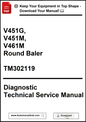 Diagnostic Technical Service Manual for V451G, V451M, V461M Round Baler with download link.