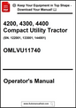 Operator's manual for 4200, 4300, 4400 Compact Utility Tractor with a download prompt.