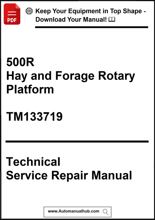 Technical service repair manual for 500R Hay and Forage Rotary Platform with contact information.