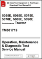 Manual cover for South America tractors with model numbers and service manual details.
