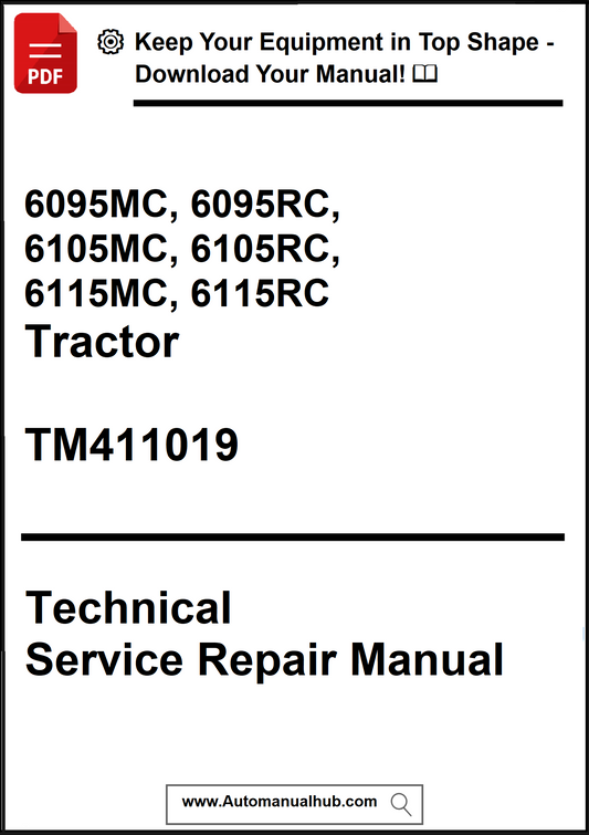 Technical Service Repair Manual for tractors with model numbers listed on a white background.