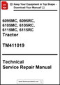 Technical Service Repair Manual for tractors with model numbers listed on a white background.