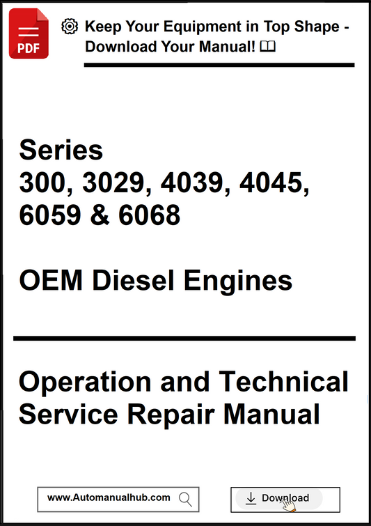 Cover of an operation and technical service repair manual for OEM diesel engines with a download prompt.