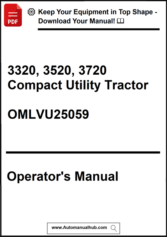 Operator's manual for 3320, 3520, 3720 Compact Utility Tractor with a download prompt.